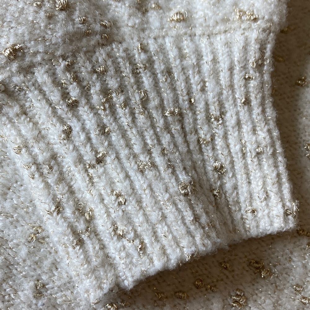 LOFT Cream with Gold Flecked V-Neck Sweater Women Size Small Petite - Picture 5 of 9
